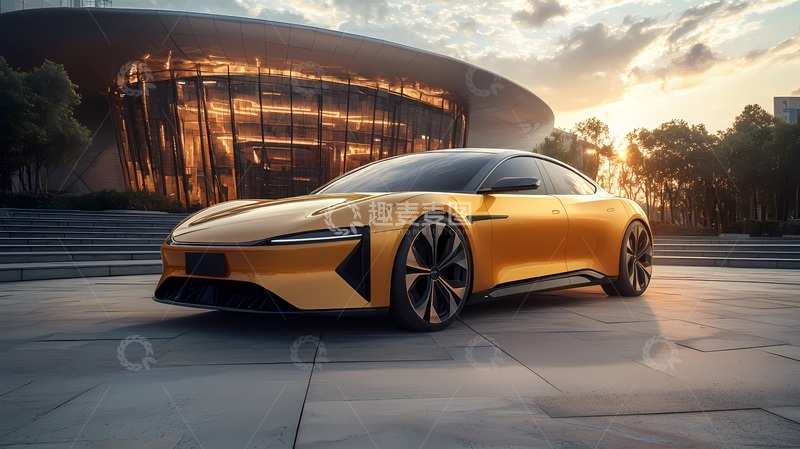 高清大图下载【趣麦麦图】未来感轿车现代化建筑科幻风