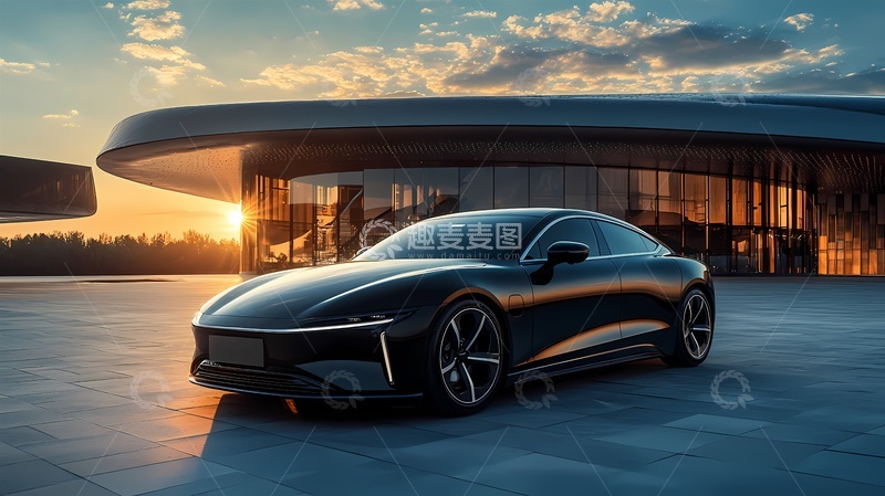 高清大图下载【趣麦麦图】未来感轿车日落场景渲染