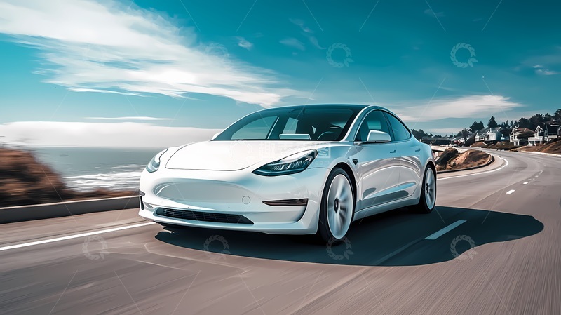 高清大图下载【趣麦麦图】现代电动车沿海公路行驶广告海报