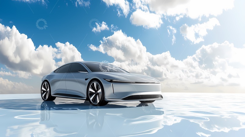 高清大图下载【趣麦麦图】未来感电动车蓝天水景图