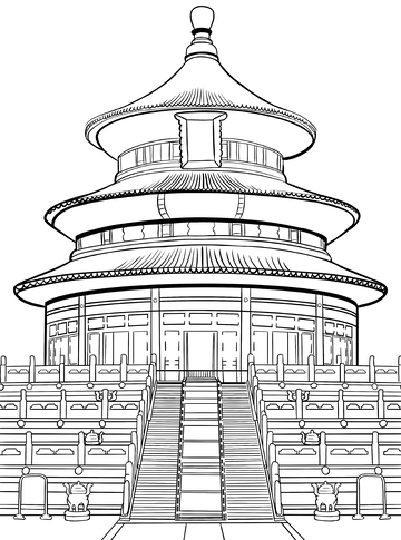 中国北京地标建筑故宫天坛古代建筑线稿