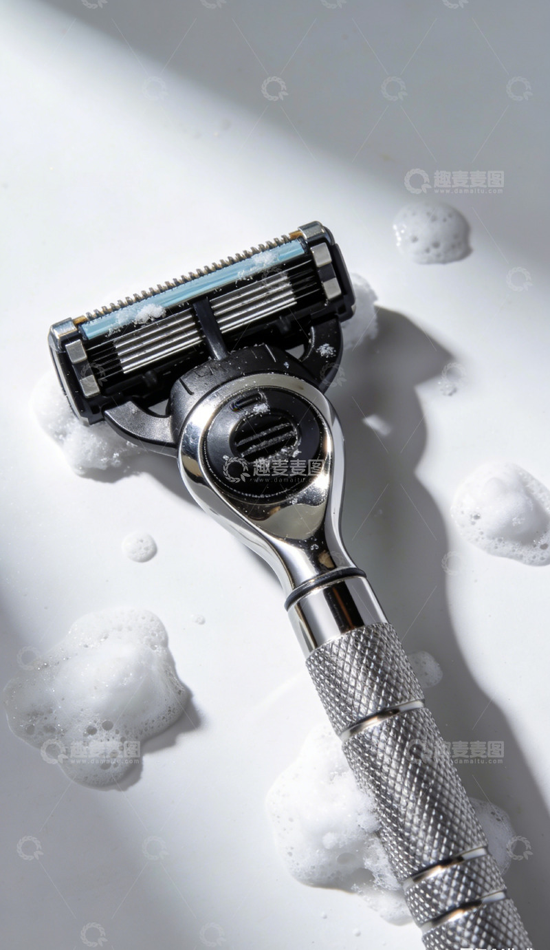 高清大图下载【趣麦麦图】银色剃须刀泡沫清洁图