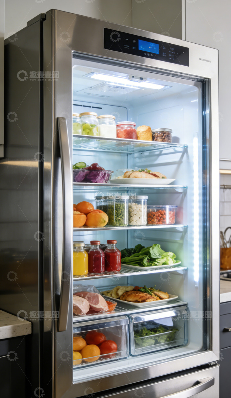 高清大图下载【趣麦麦图】现代厨房冰箱美食展示