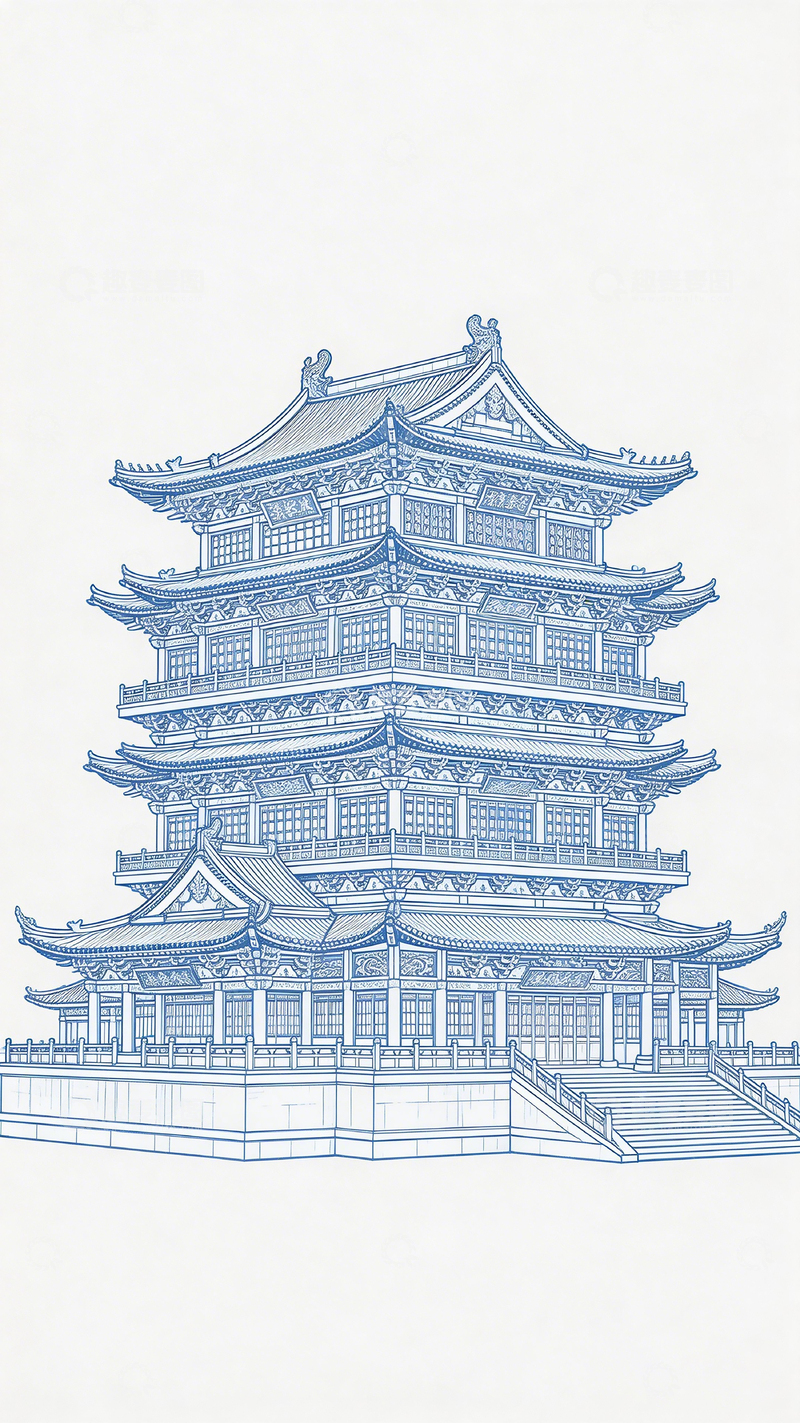 高清大图下载【趣麦麦图】中国传统建筑线描图