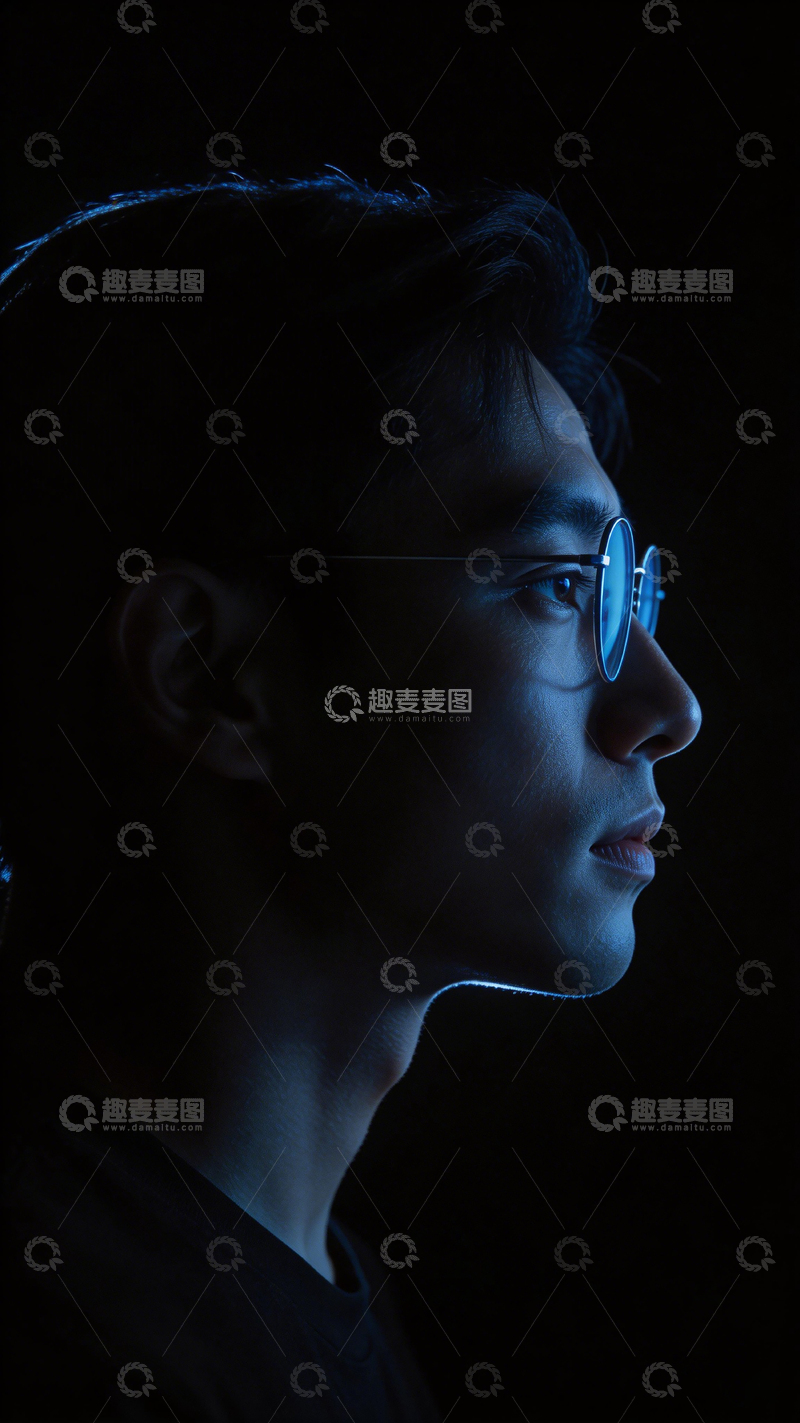 高清大图下载【趣麦麦图】暗光男性侧面肖像摄影1