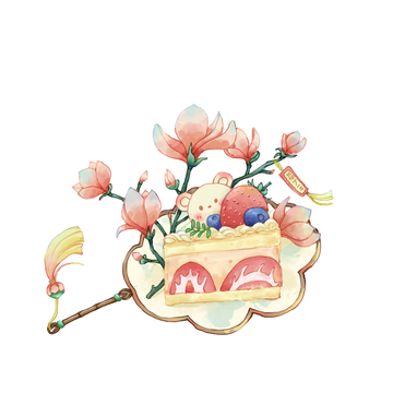 水彩风格蛋糕花卉装饰设计