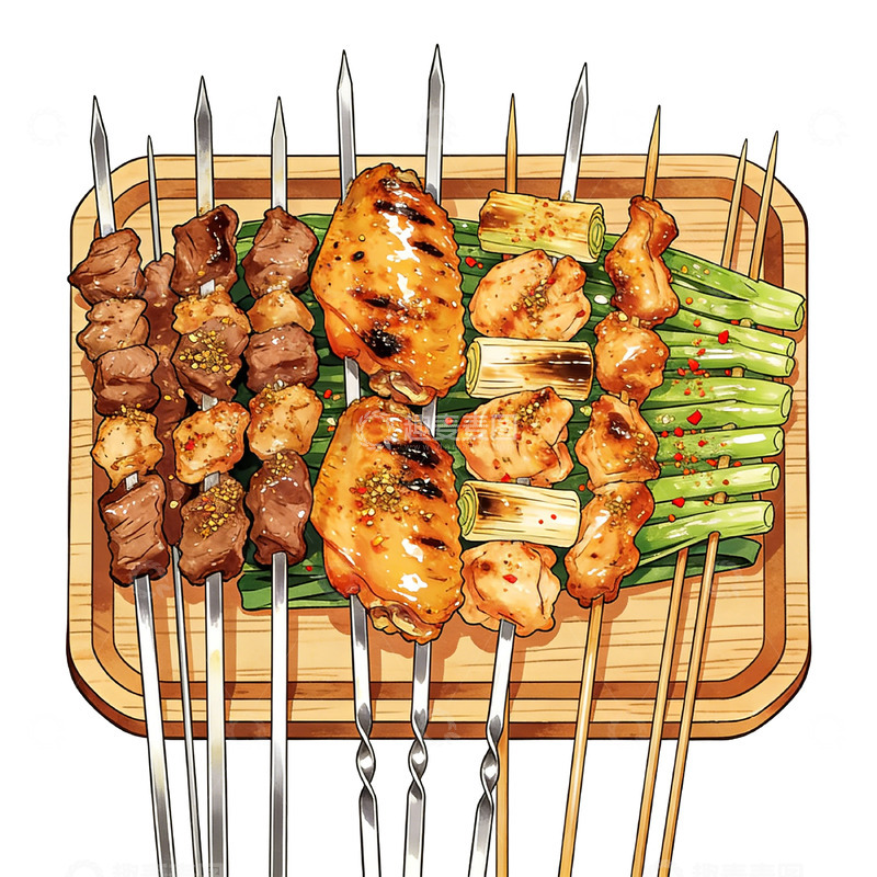 高清大图下载【趣麦麦图】美食烧烤插画手绘食材