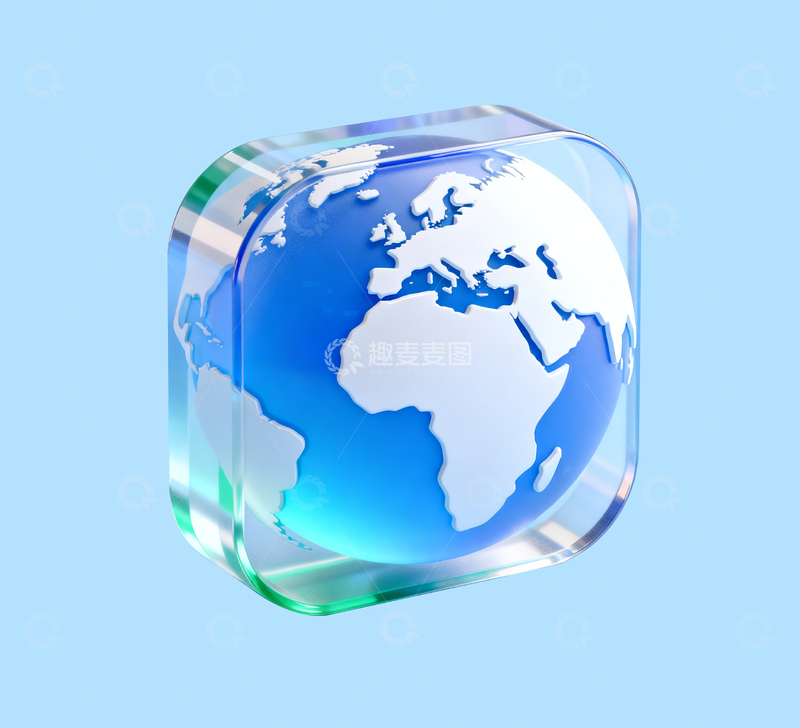 源文件下载【趣麦麦图】蓝白色通透质感地球图标2