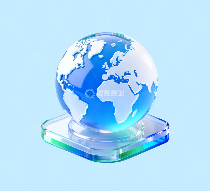 源文件下载【趣麦麦图】蓝白色通透质感地球图标1