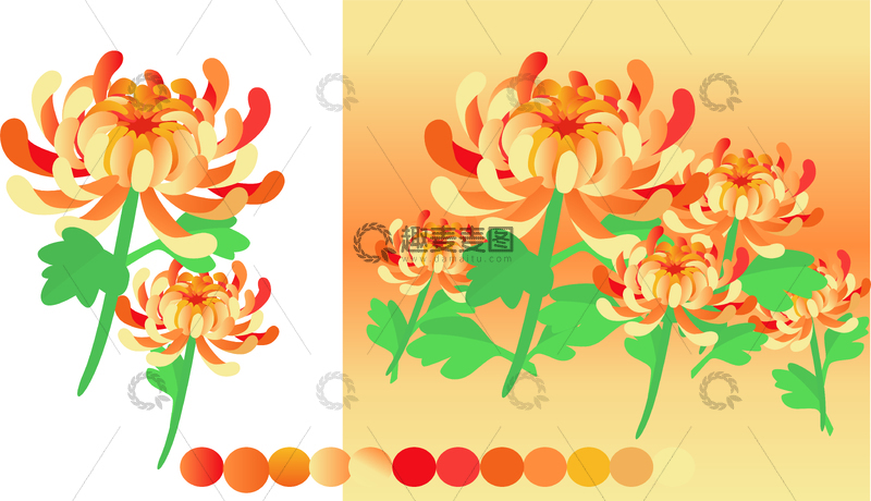 源文件下载【趣麦麦图】植物系列扁平风菊花插画元素