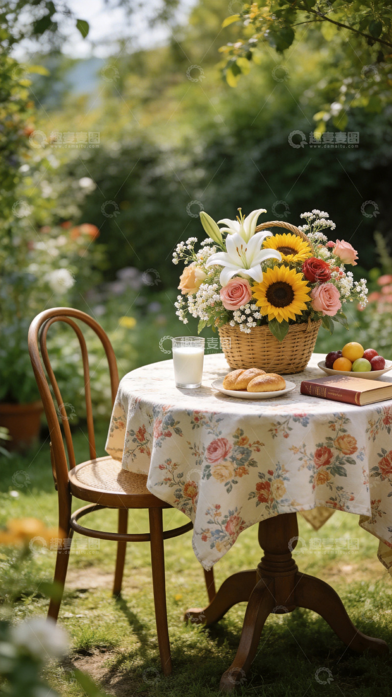 高清大图下载【趣麦麦图】桌子上放着一篮鲜花