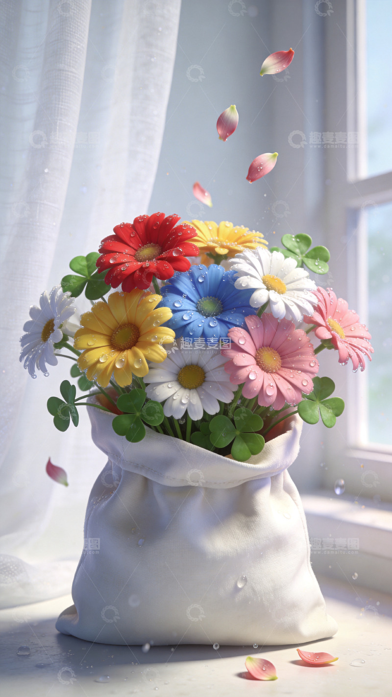 高清大图下载【趣麦麦图】白色纱帘鲜艳的花