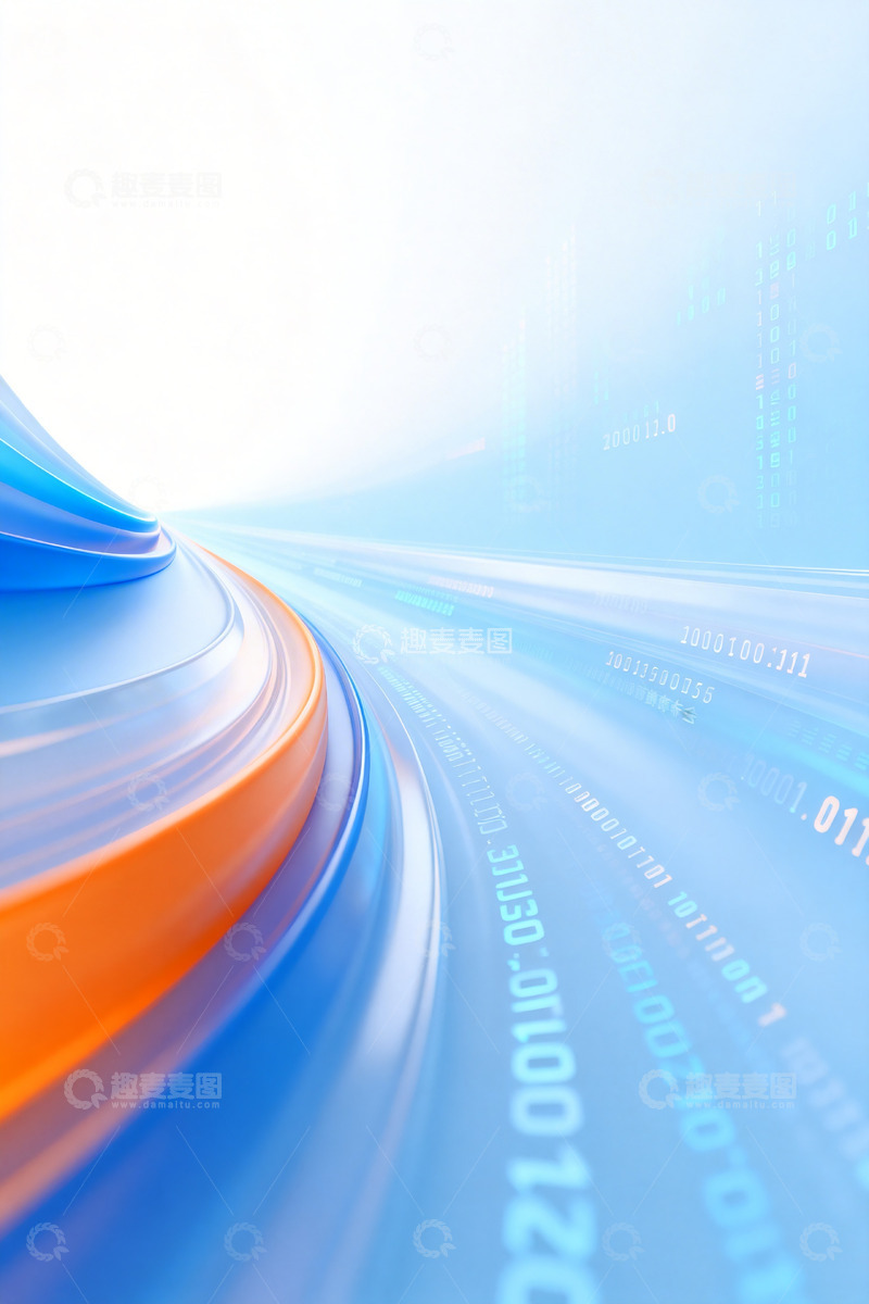 高清大图下载【趣麦麦图】蓝白橙渐变色科技感发布会主视觉1