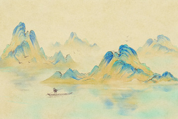 山水水墨画意境插画