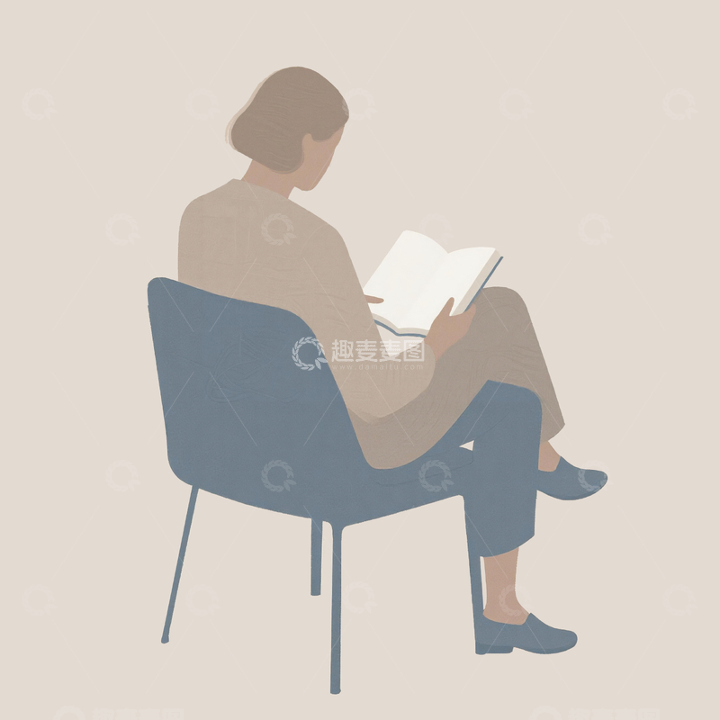 源文件下载【趣麦麦图】一个读书的女性背影