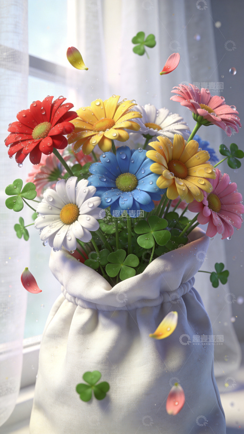 高清大图下载【趣麦麦图】窗户上一盆鲜花