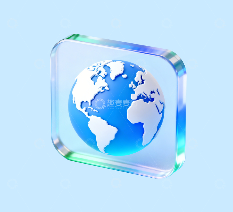 源文件下载【趣麦麦图】蓝白色通透质感地球图标3