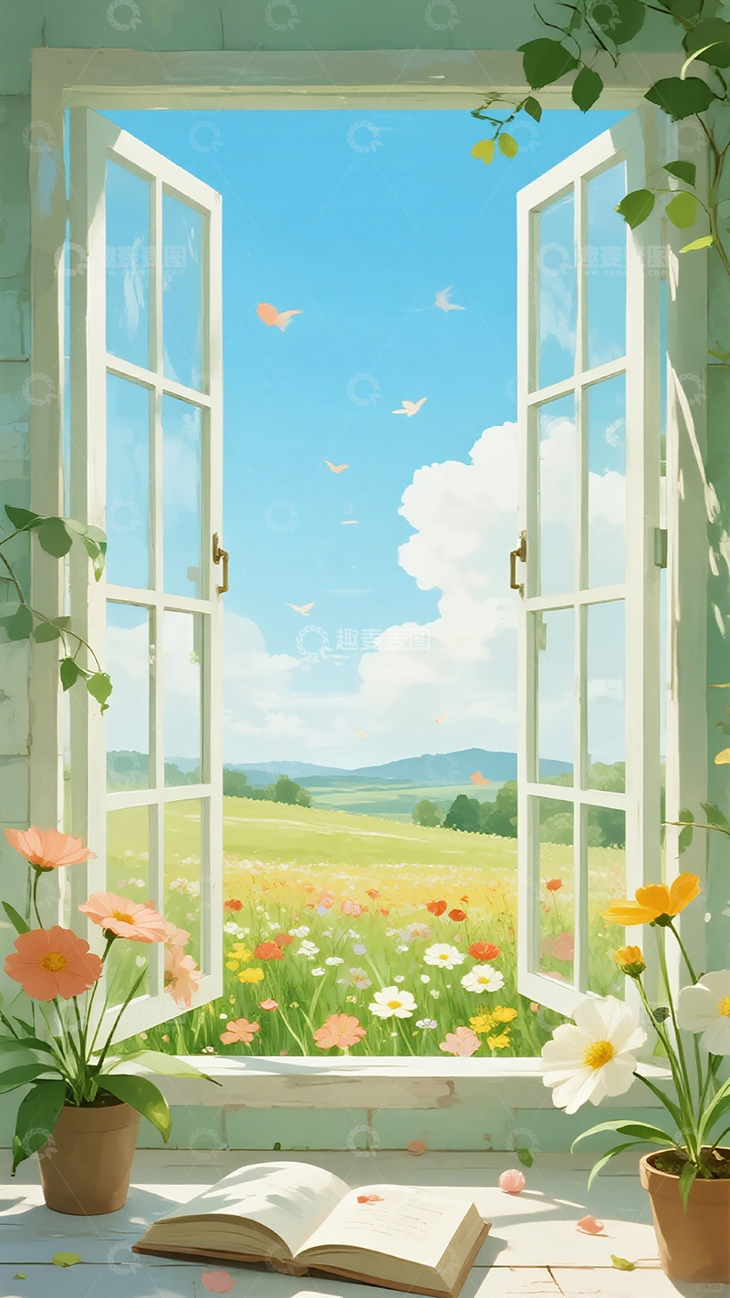 高清大图下载【趣麦麦图】田园风光窗台静物插画