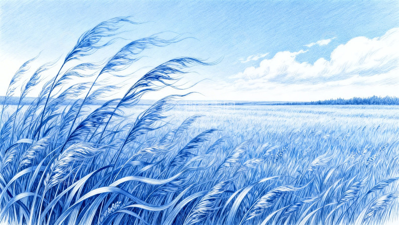 高清大图下载【趣麦麦图】蓝色调麦田风景画