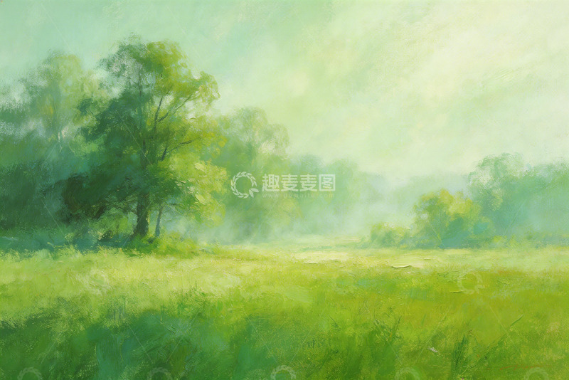 高清大图下载【趣麦麦图】油画风草地树木风景画