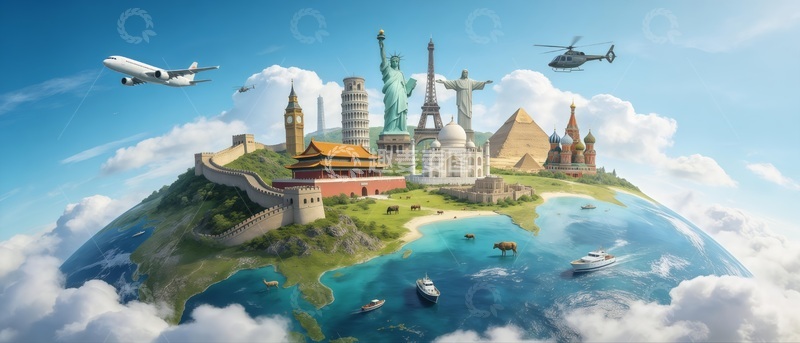 高清大图下载【趣麦麦图】地球游世界名胜组合图