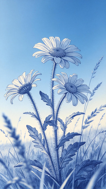 蓝调雏菊草地插画