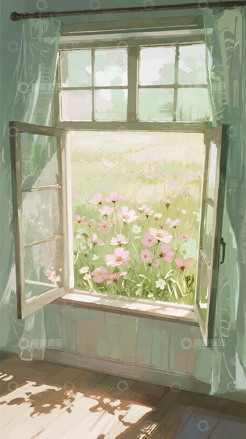 高清大图下载【趣麦麦图】田园风窗景插画