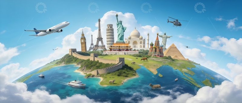 高清大图下载【趣麦麦图】世界名胜奇观创意合成图