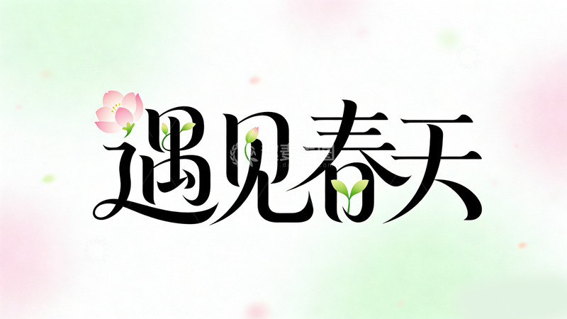 高清大图下载【趣麦麦图】遇见春天艺术字字体设计素材