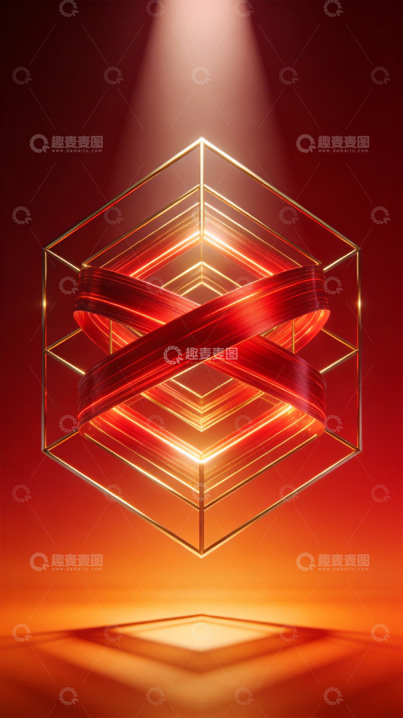 高清大图下载【趣麦麦图】几何红光立体图形设计