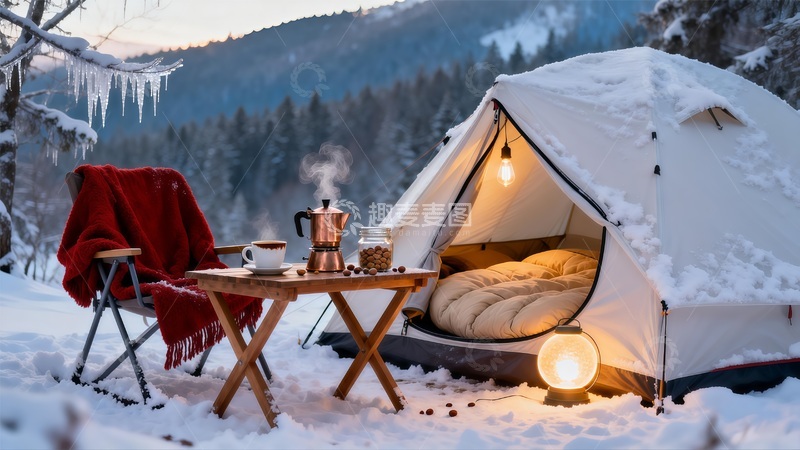 高清大图下载【趣麦麦图】雪地露营冬日美景自然风光摄影图片