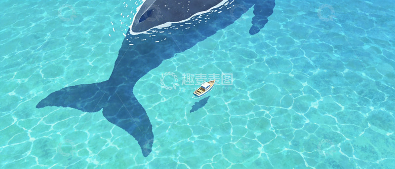 高清大图下载【趣麦麦图】海洋巨兽与小船相遇