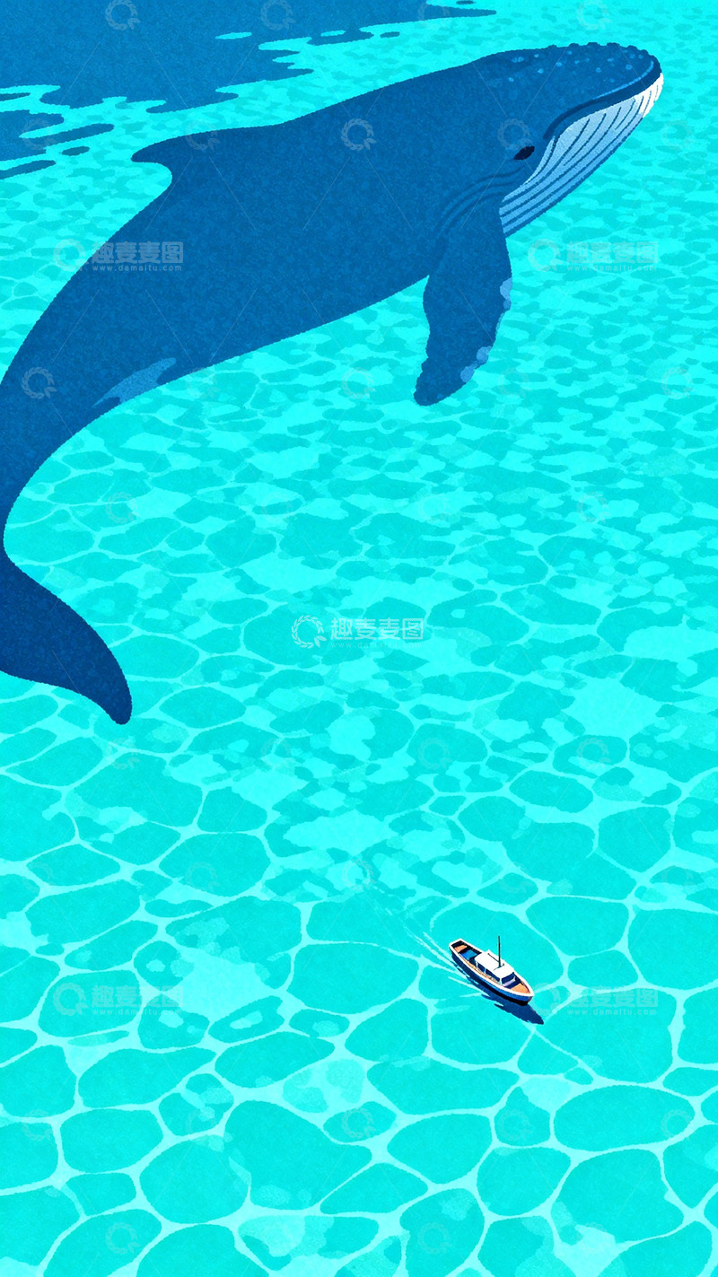 高清大图下载【趣麦麦图】海洋巨兽与船只插画