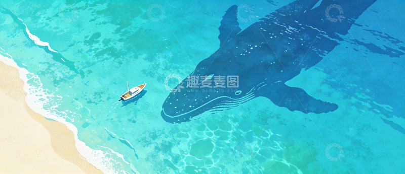 高清大图下载【趣麦麦图】海洋巨兽与小船