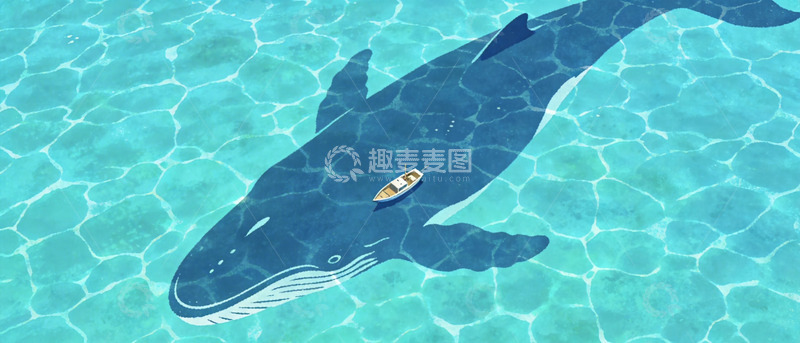 高清大图下载【趣麦麦图】插画风海洋巨兽小船图