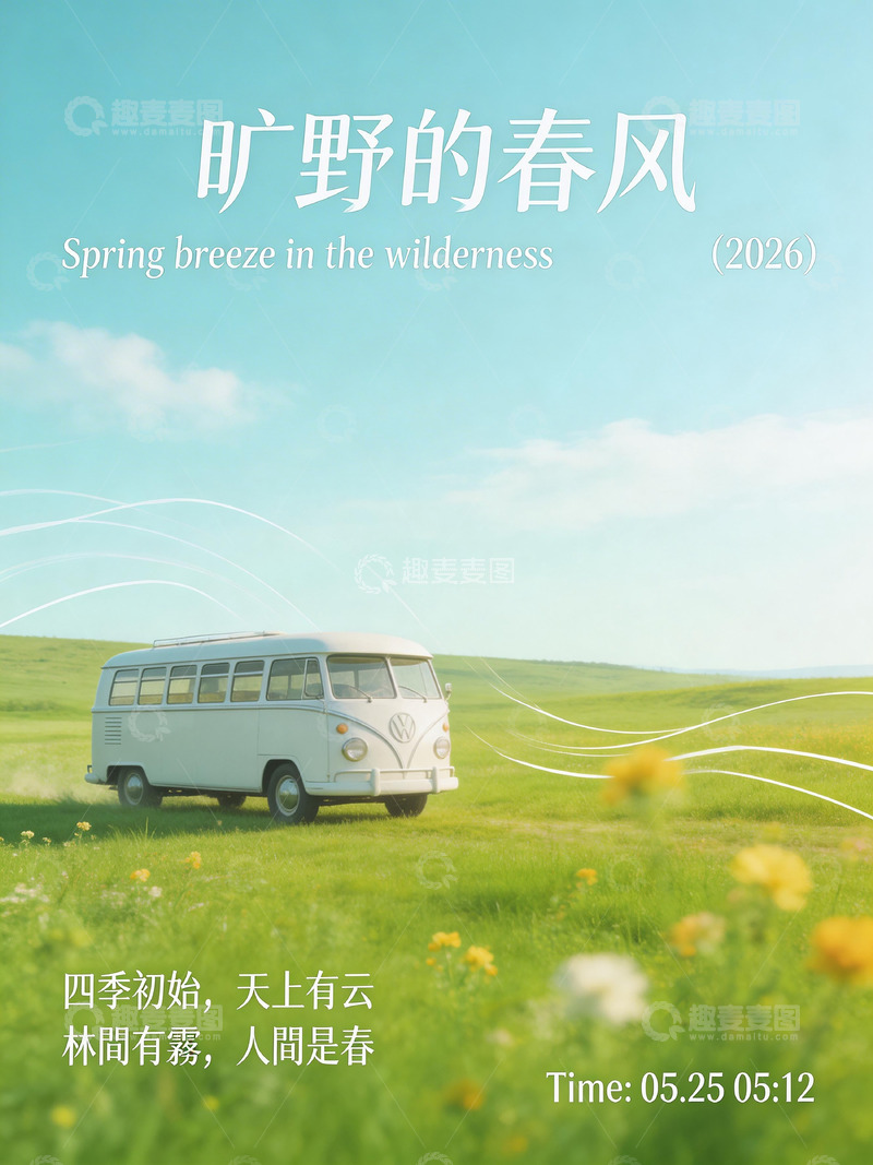 高清大图下载【趣麦麦图】春风野趣露营车海报