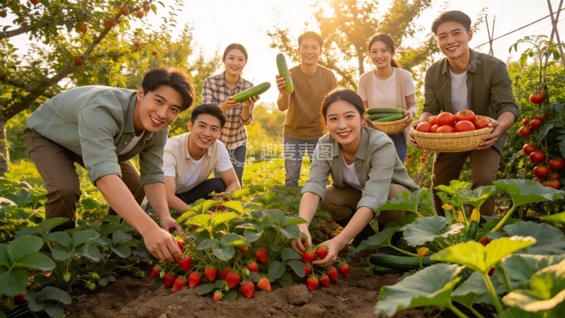 高清大图下载【趣麦麦图】田园欢乐采摘集体照