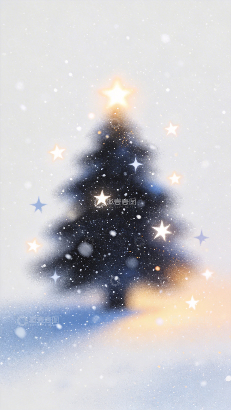 高清大图下载【趣麦麦图】梦幻圣诞树雪花星光壁纸
