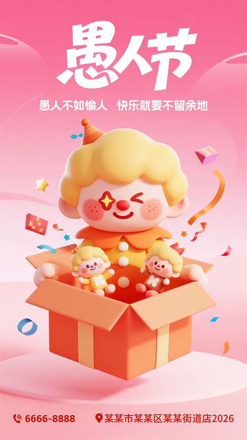 愚人节粉色海报