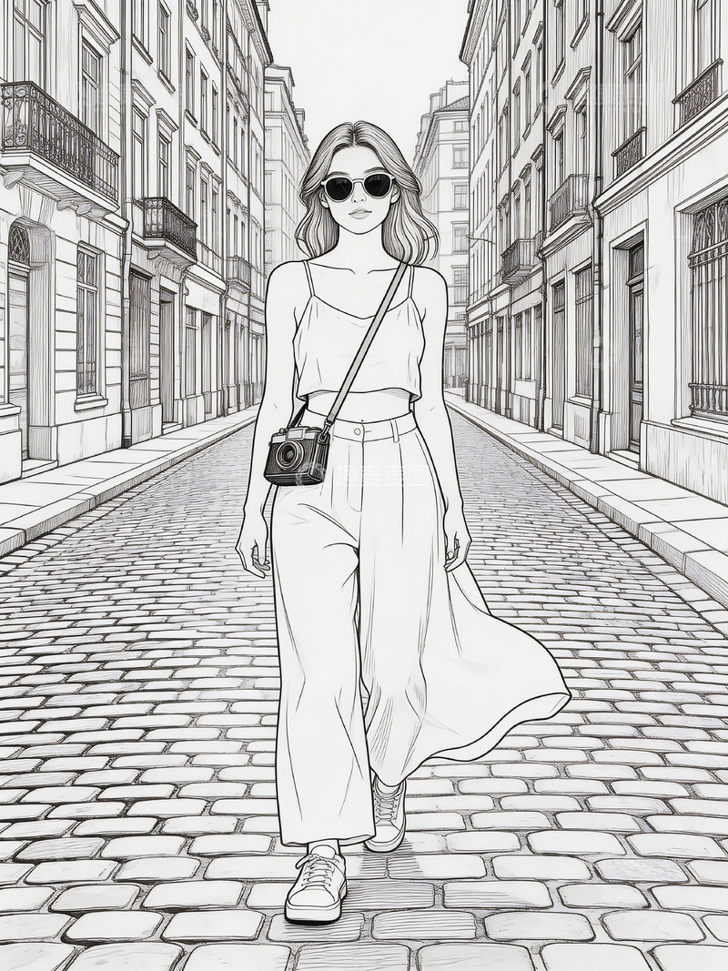 高清大图下载【趣麦麦图】黑白线描都市女性插画