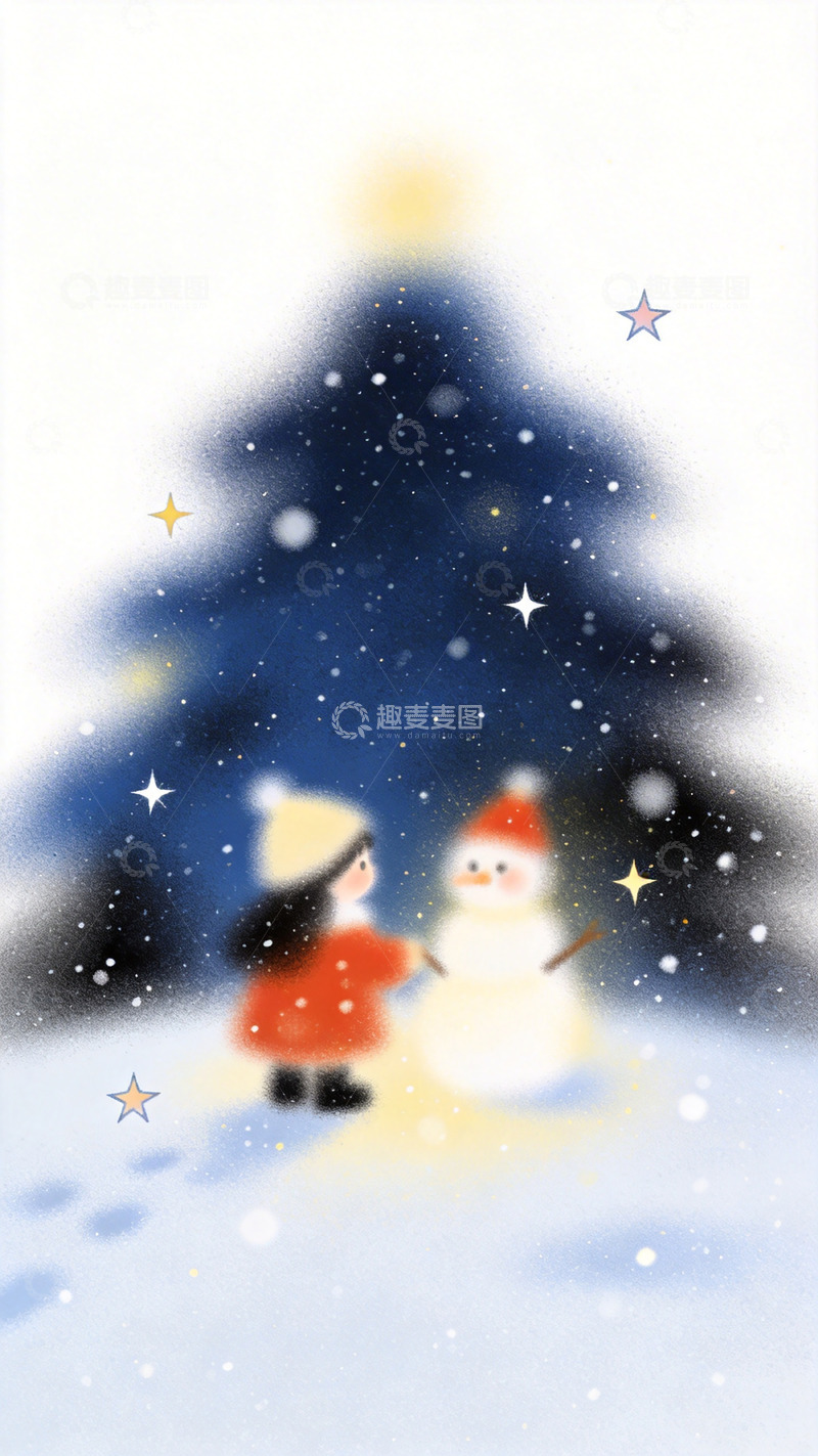 高清大图下载【趣麦麦图】冬日圣诞雪人儿童插画