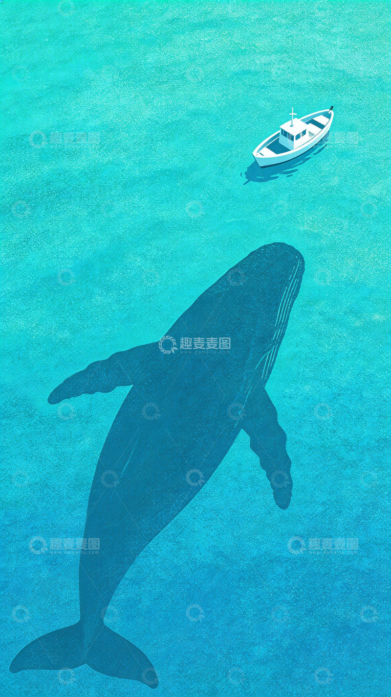 高清大图下载【趣麦麦图】海洋巨兽与小船插画