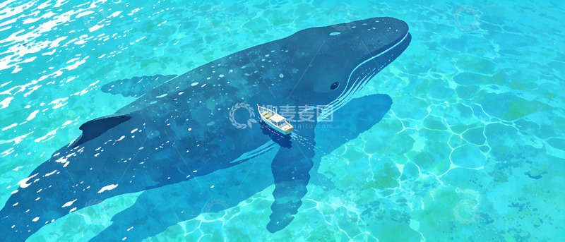 高清大图下载【趣麦麦图】深海巨鲸与小船