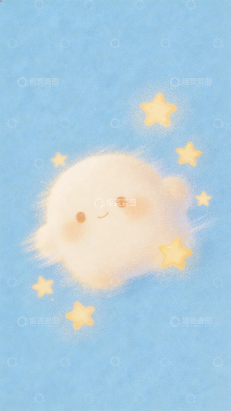 高清大图下载【趣麦麦图】卡通云朵星星背景插画