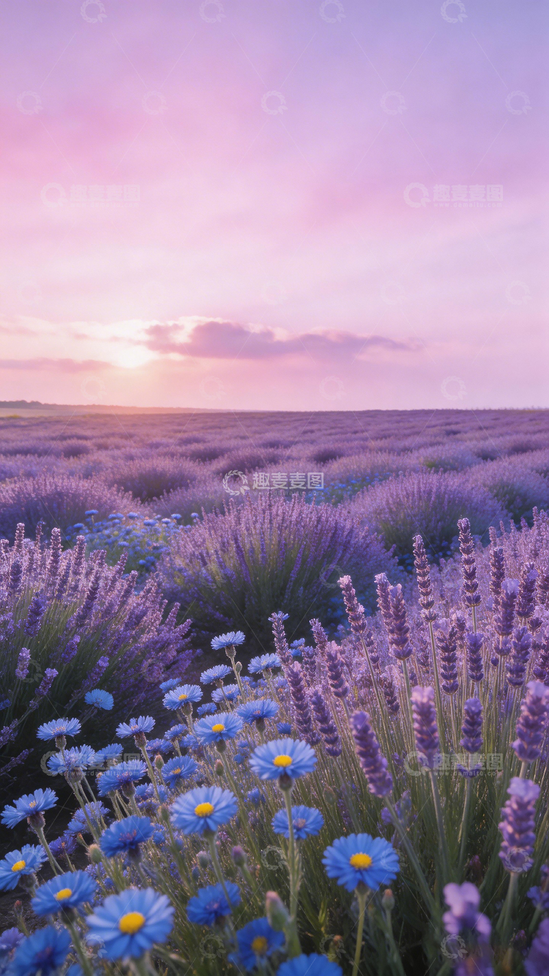 高清大图下载【趣麦麦图】薰衣草花田日落美景