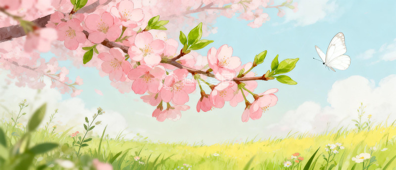 高清大图下载【趣麦麦图】春日樱花飞舞插画