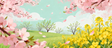樱花油菜花春天插画场景