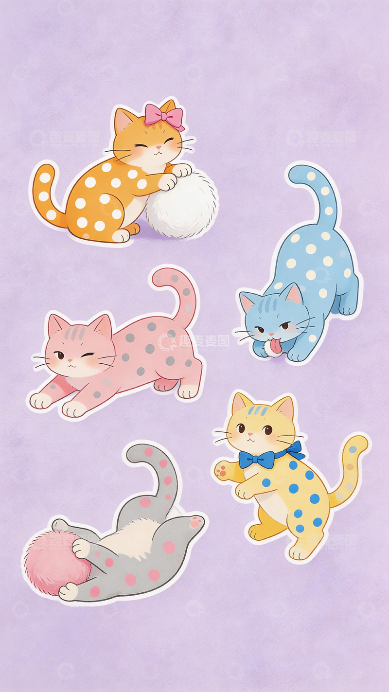 高清大图下载【趣麦麦图】卡通猫咪贴纸插画设计素材