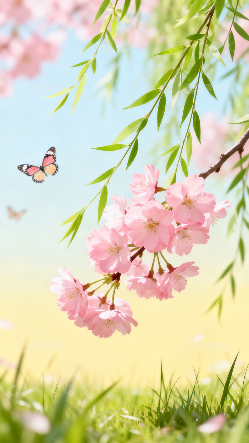 高清大图下载【趣麦麦图】春日樱花蝴蝶景