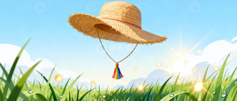 高清大图下载【趣麦麦图】夏日草帽风景插画